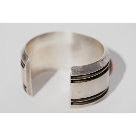 Old Pawn Native American Indian‎ Sterling Silver Coral Cuff Bracelet - Heavy - Picture 6 of 9